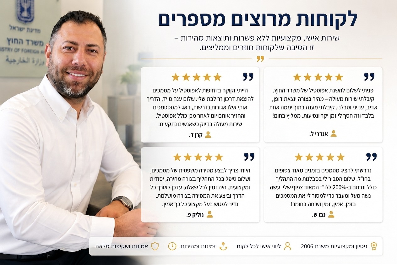 המלצות לקוחות על שירותי אפוסטיל ושליחויות משפטיות — שלום ברזני