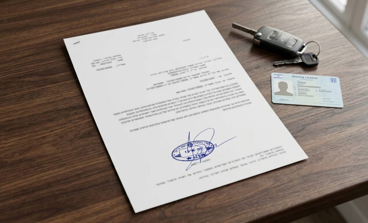 אישור ותק רישיון נהיגה ממשרד הרישוי עם חותמת וחתימה — בלי ציון תפקיד החותם